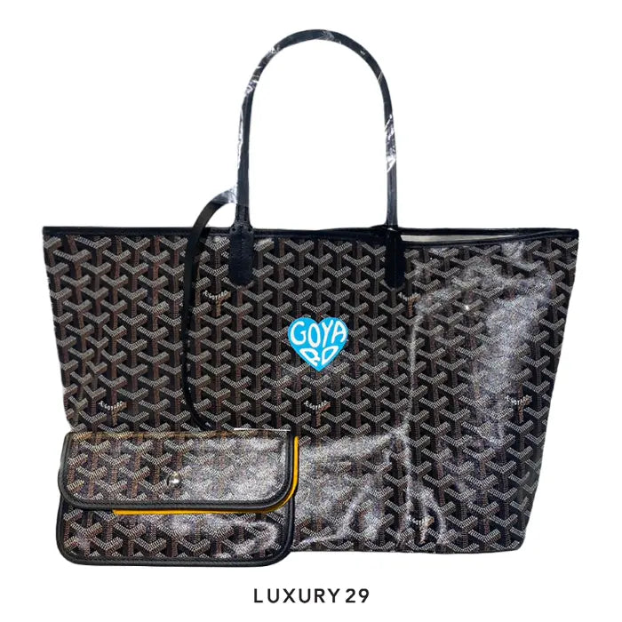 Goyard Saint Louis PM Bag Black Hand-Painted Heart Sky Blue