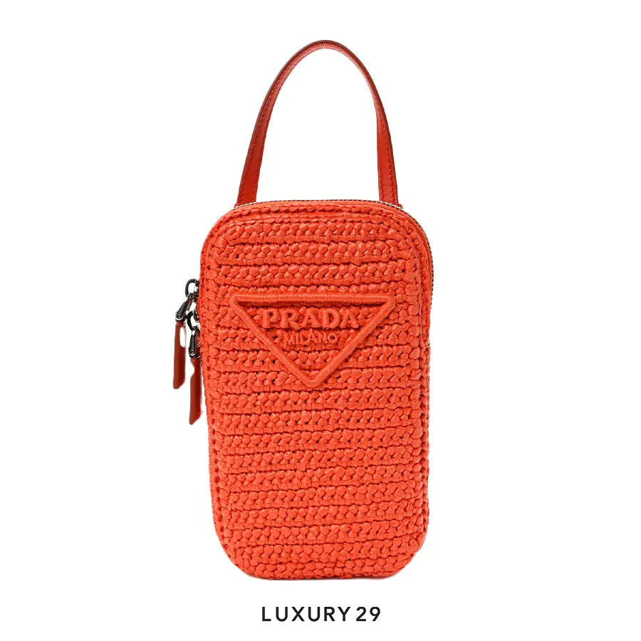 Prada Yarn Raffia Effect Crochet Mini Crossbody Bag Arancio