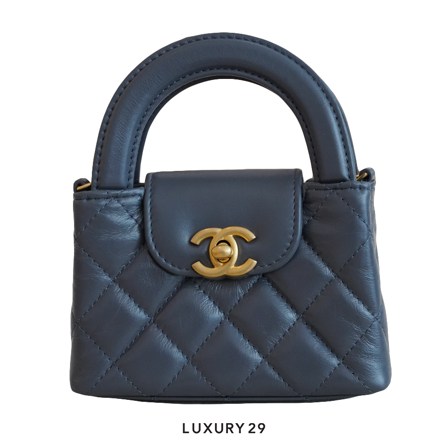 Chanel MINI SHOPPING BAG Shiny Aged Calfskin & Gold-Tone Metal Grey CHANEL