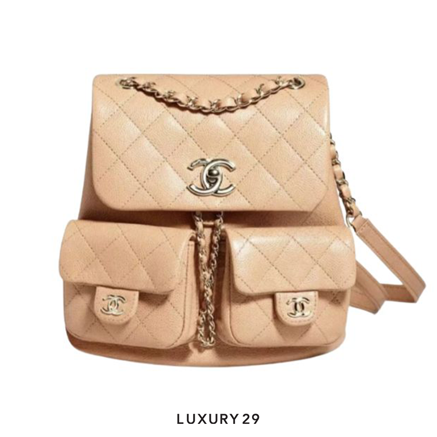 Chanel Mini Backpack Grained Shiny Calfskin & Gold-Tone Metal Caramel CHANEL