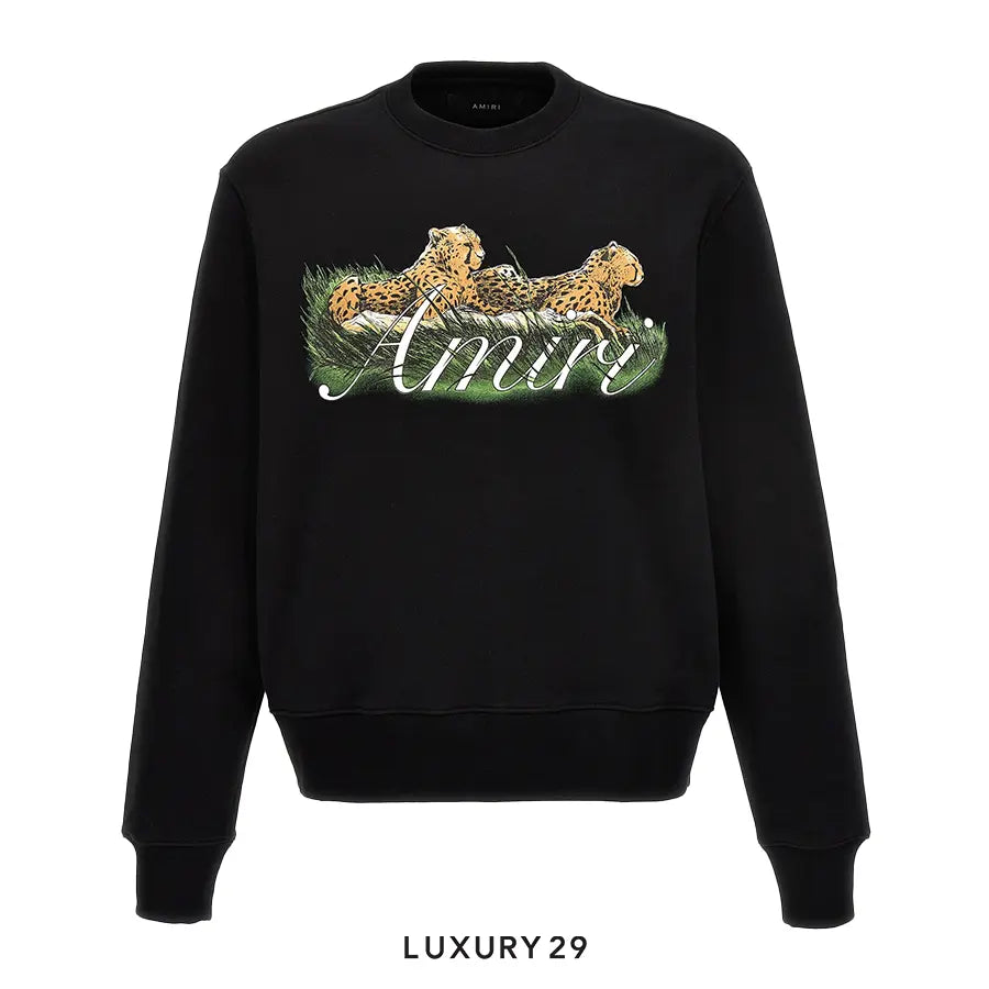 Amiri Cheetah Logo Crew 'Black' Long Sleeve
