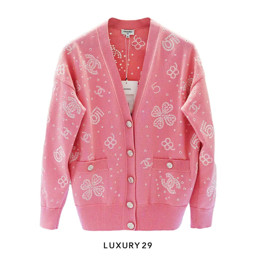 Chanel CARDIGAN Cashmere Pink & White