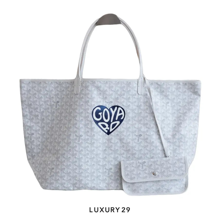 Goyard Saint Louis GM Bag White Hand-Painted Heart Navy Blue