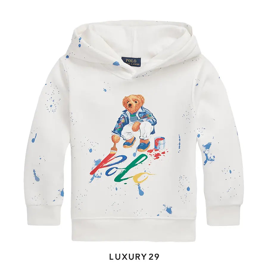 Kid RALPH LAUREN POLO BEAR FLEECE HOODIE WHITE