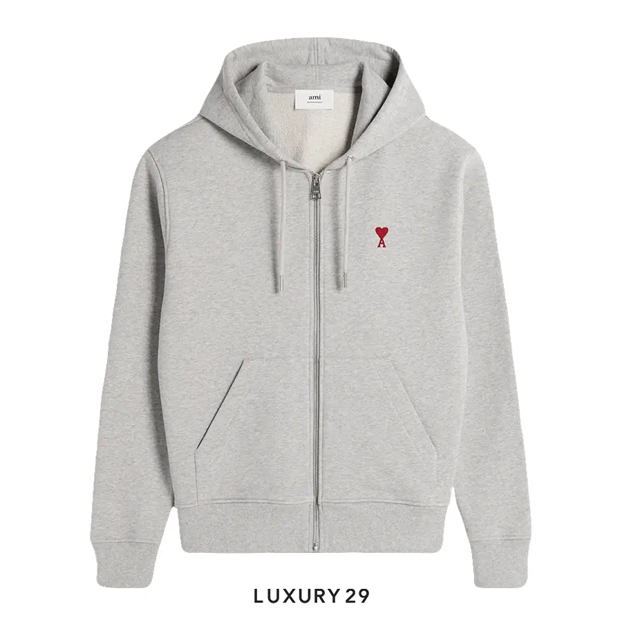 AMI Red Ami de Coeur Zipped Hoodie