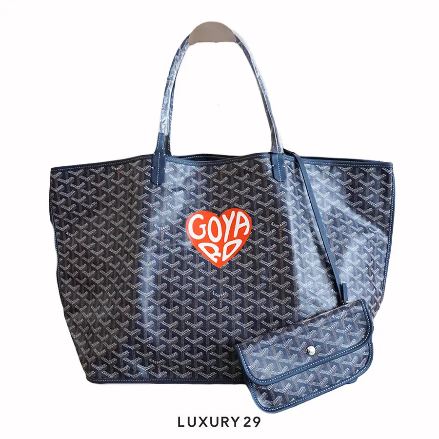 Goyard Anjou GM Bag Navy Blue Hand-Painted Heart Orange