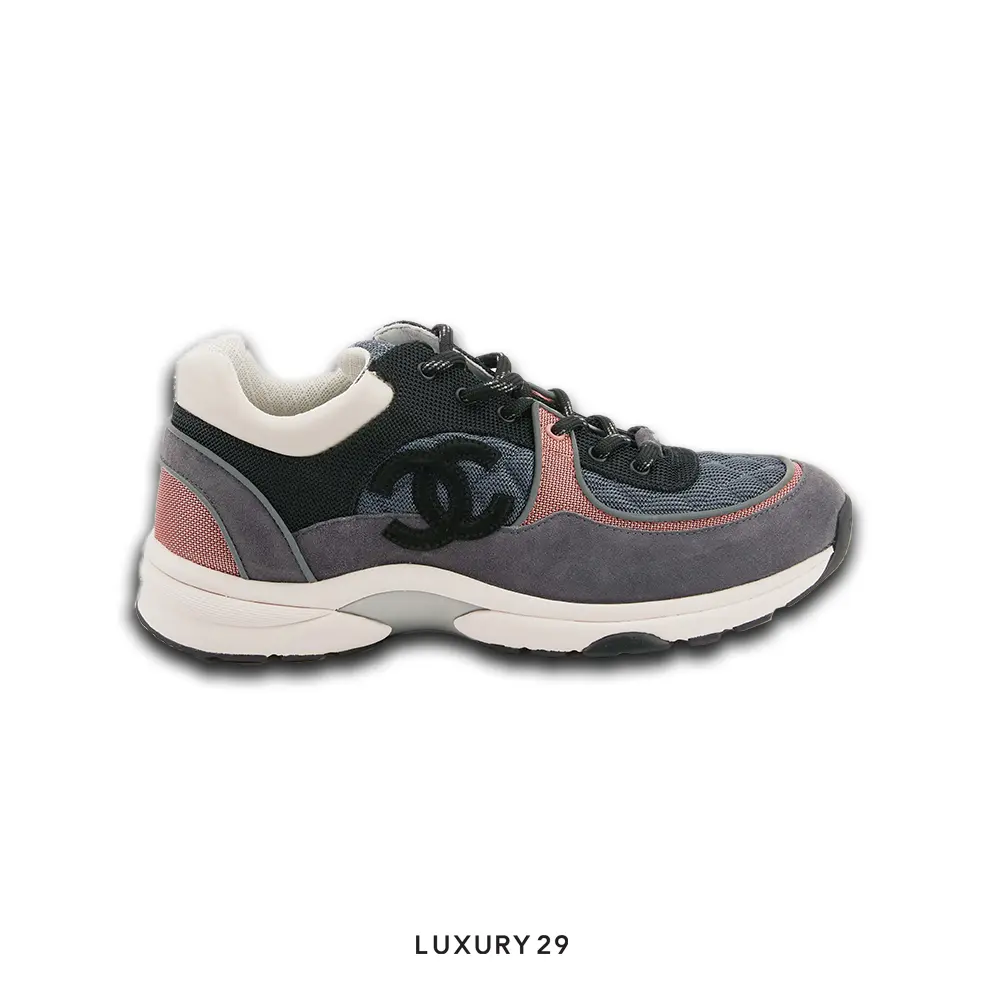 Chanel Trainers Fabric & Suede Calfskin Grey Pink