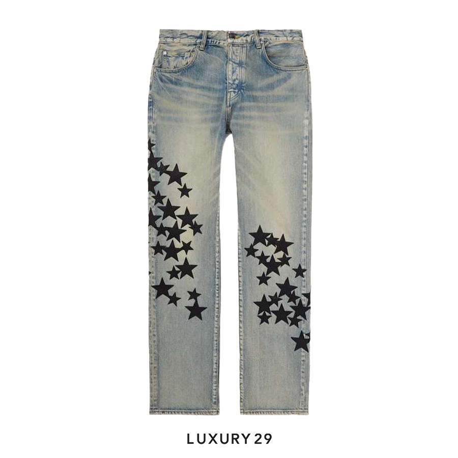 AMIRI Leather Star Straight Jean In Blue