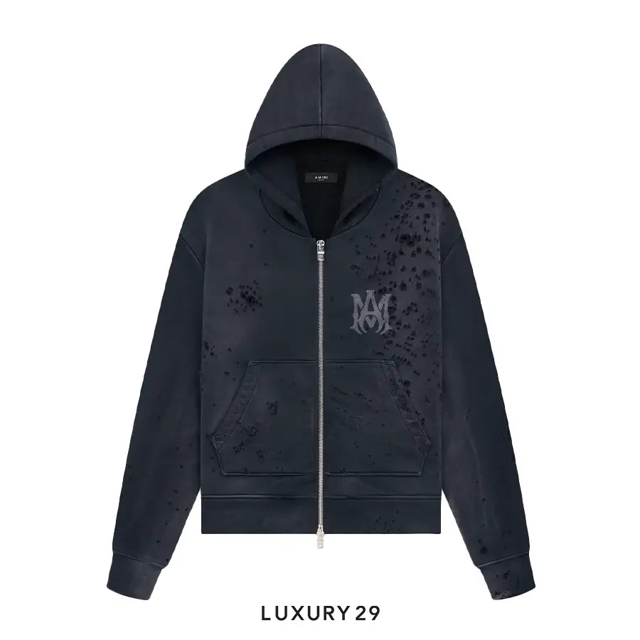 AMIRI MA LOGO SHOTGUN ZIP HOODIE FADED BLACK