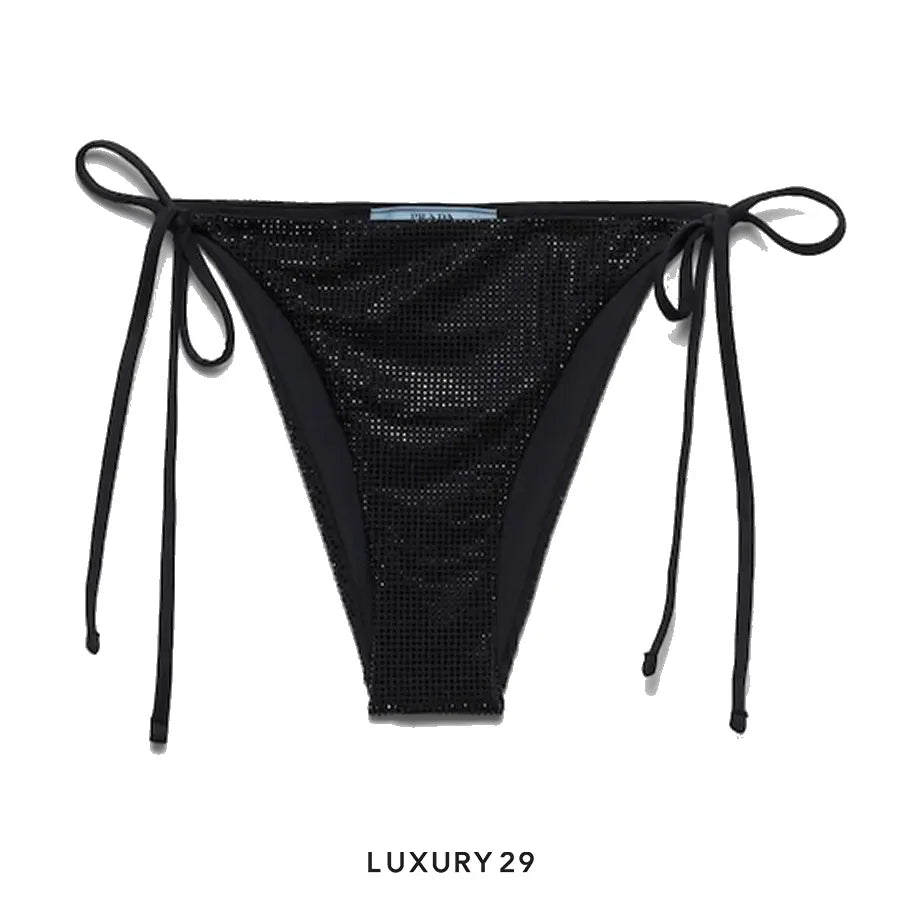Prada Jersey triangle bikini bottom with rhinestones Black/Fume