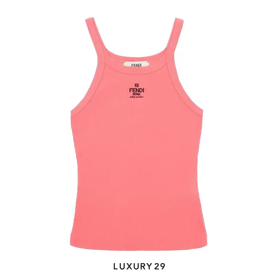Fendi Ribbed Cotton Jersey Top Pink