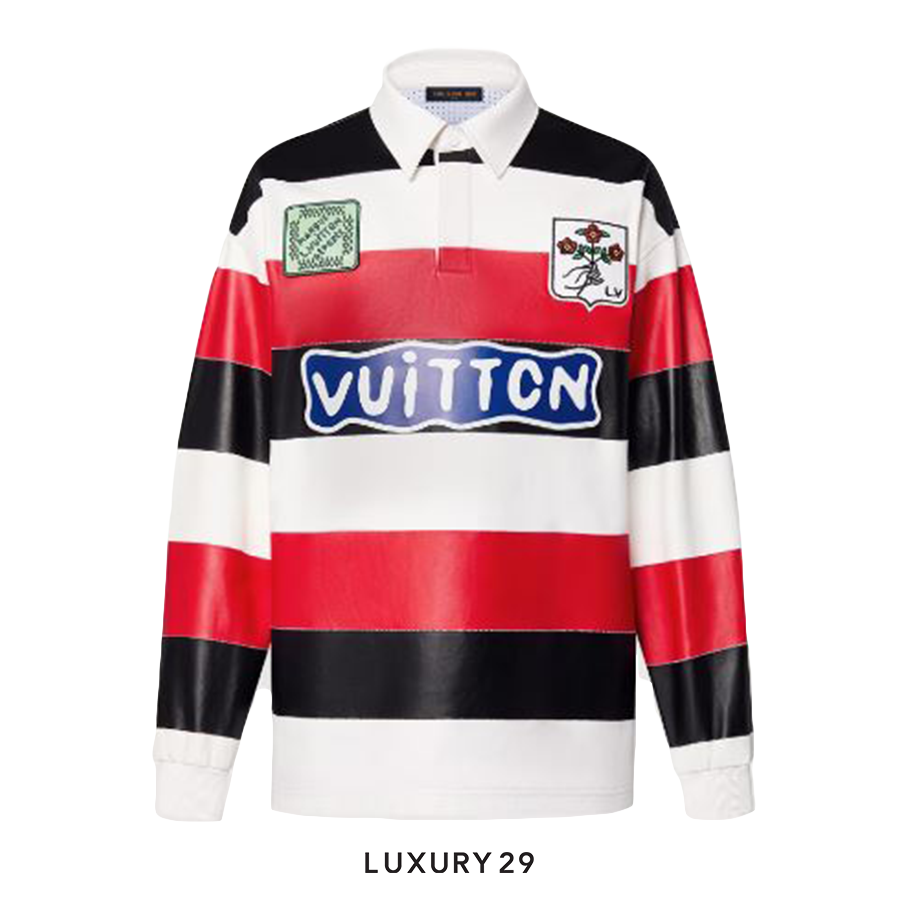 LV Long-Sleeved Leather Intarsia Rugby Polo LOUIS VUITTON