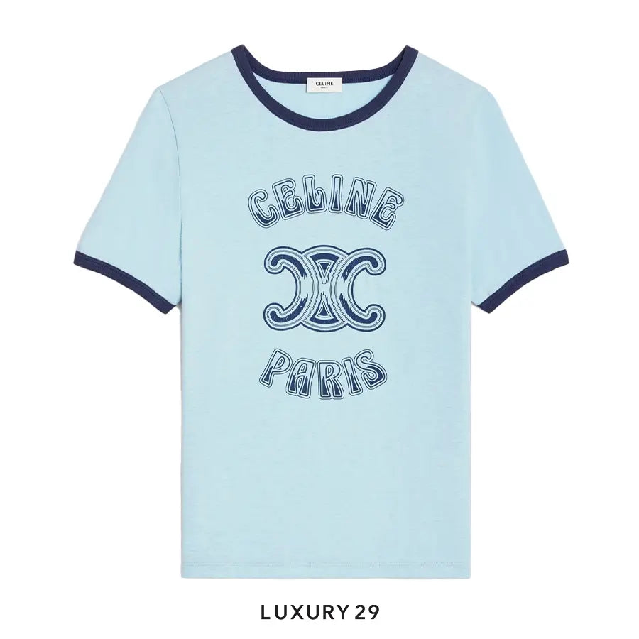 Celine paris 70s T-shirt in cotton jersey bleu ciel chine/washed blue gr