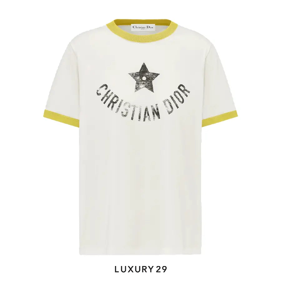 Dior Dioriviera T-Shirt Ecru and Lemon Yellow Cotton Jersey