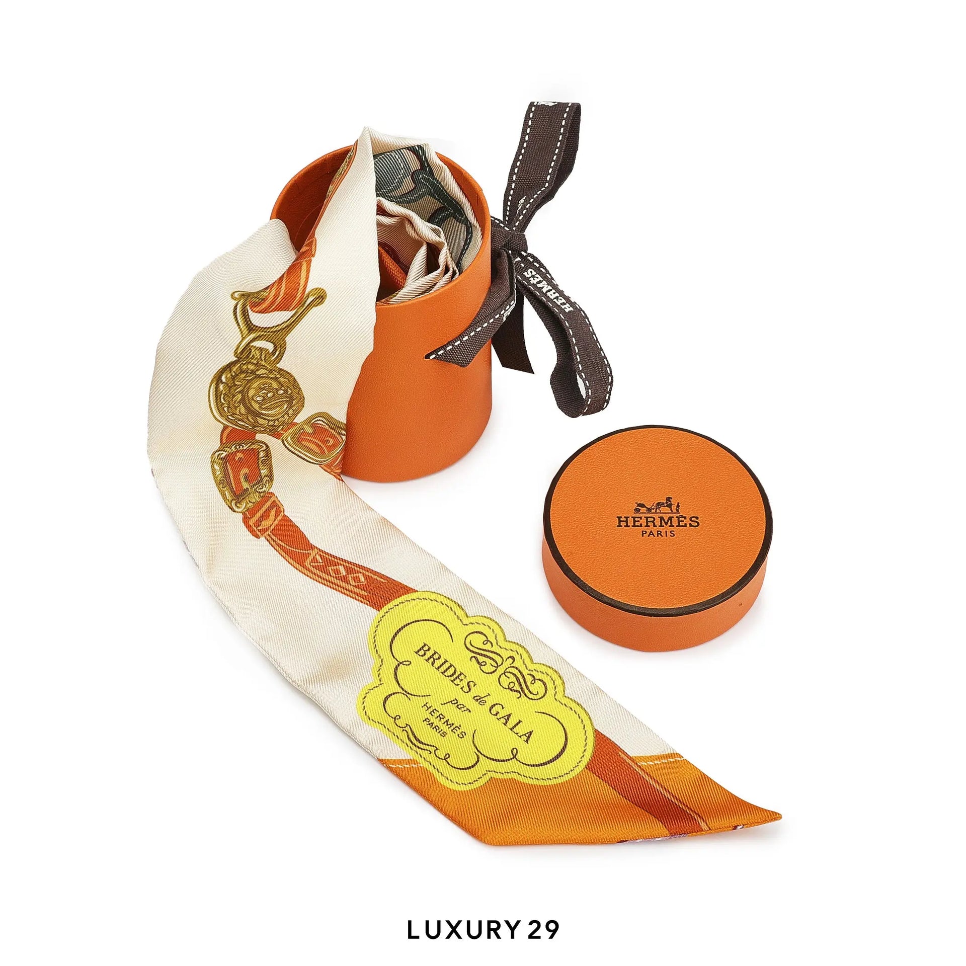 Hermes Brides de Gala Applique Pique Twilly Creme / Orange / Jaune Vif
