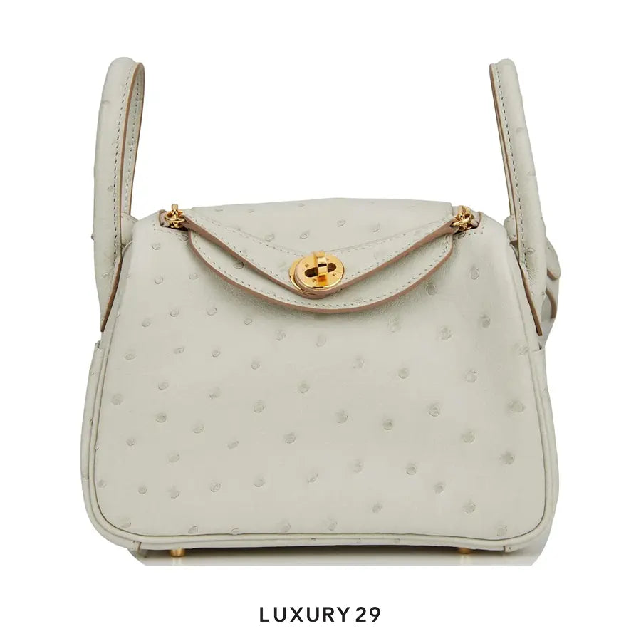 Hermes Mini Lindy Gris Perle Ostrich Gold Hardware / U Stamp