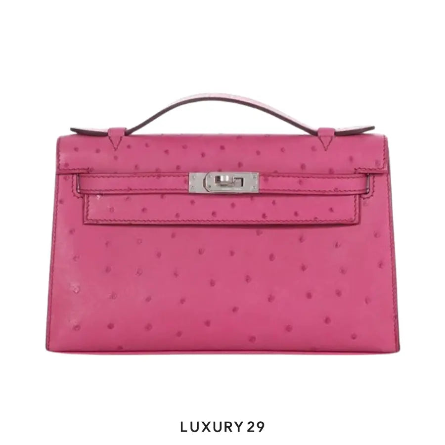 Hermes Pochette Kelly Mini Autruche L3 Rose Pourpre / B Stamp (2023)