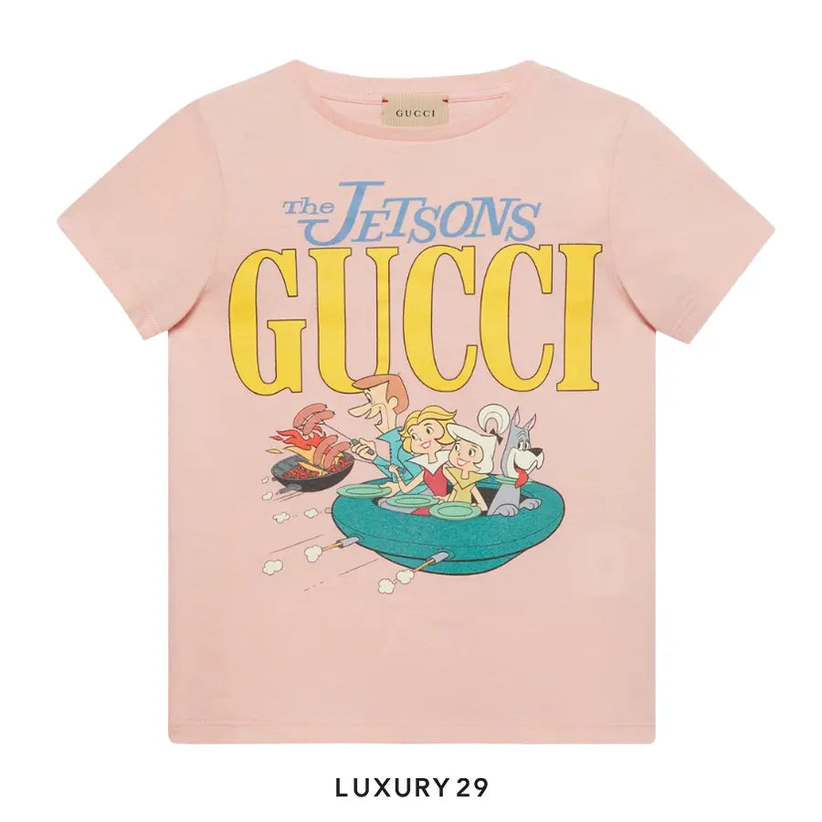 Kid Gucci Children's Printed Cotton T-Shirt In Light Pink Cotton Jersey With Gucci And The Jetsons Print