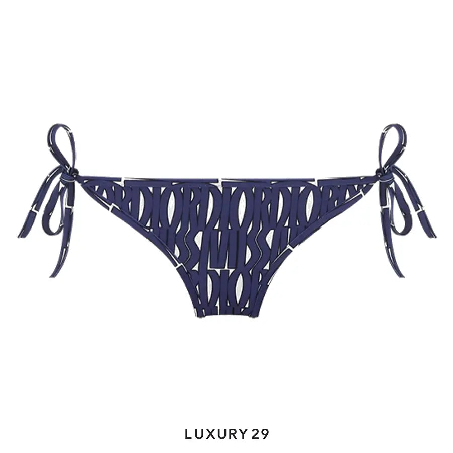 Bikini Bottom White Technical Fabric with Navy Blue Miss Dior Allover Motif