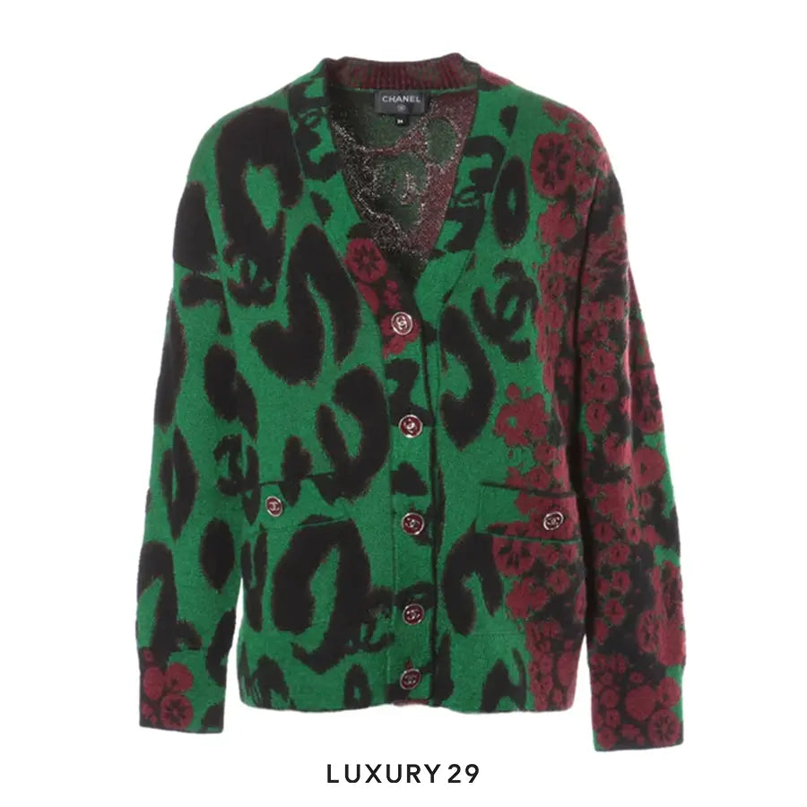 Chanel Cardigan Cashmere & Mohair Green, Black & Burgundy