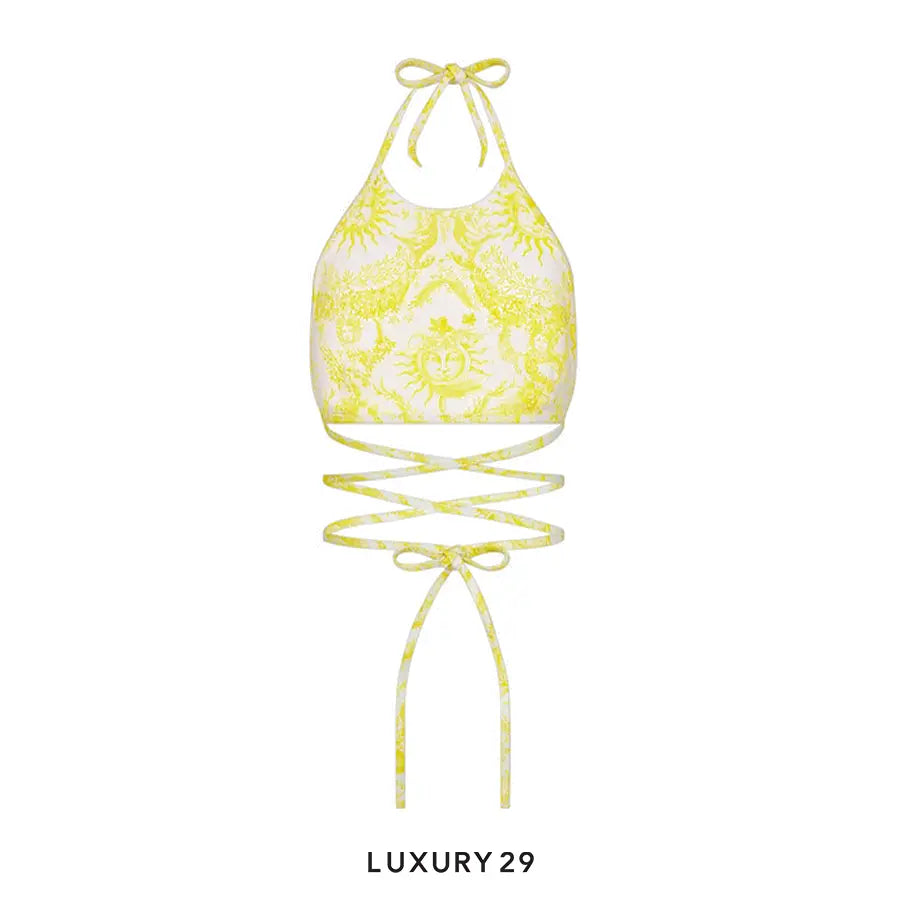 Dior Dioriviera Swimsuit Top White and Lemon Yellow Technical Fabric with Toile de Jouy Soleil Motif