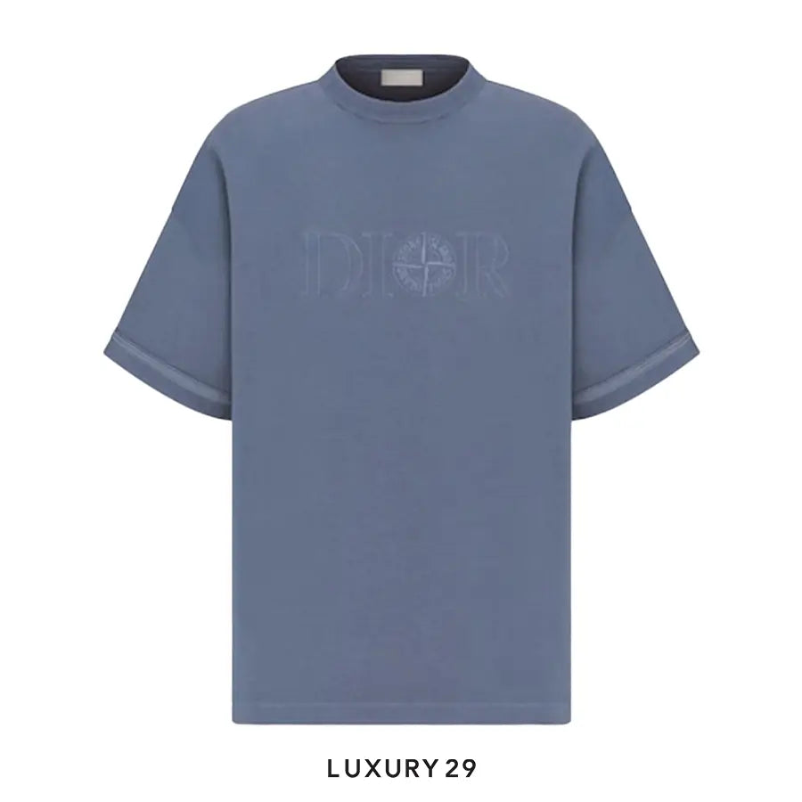 DIOR AND STONE ISLAND T-Shirt, Oversized Fit Blue Cotton Jersey