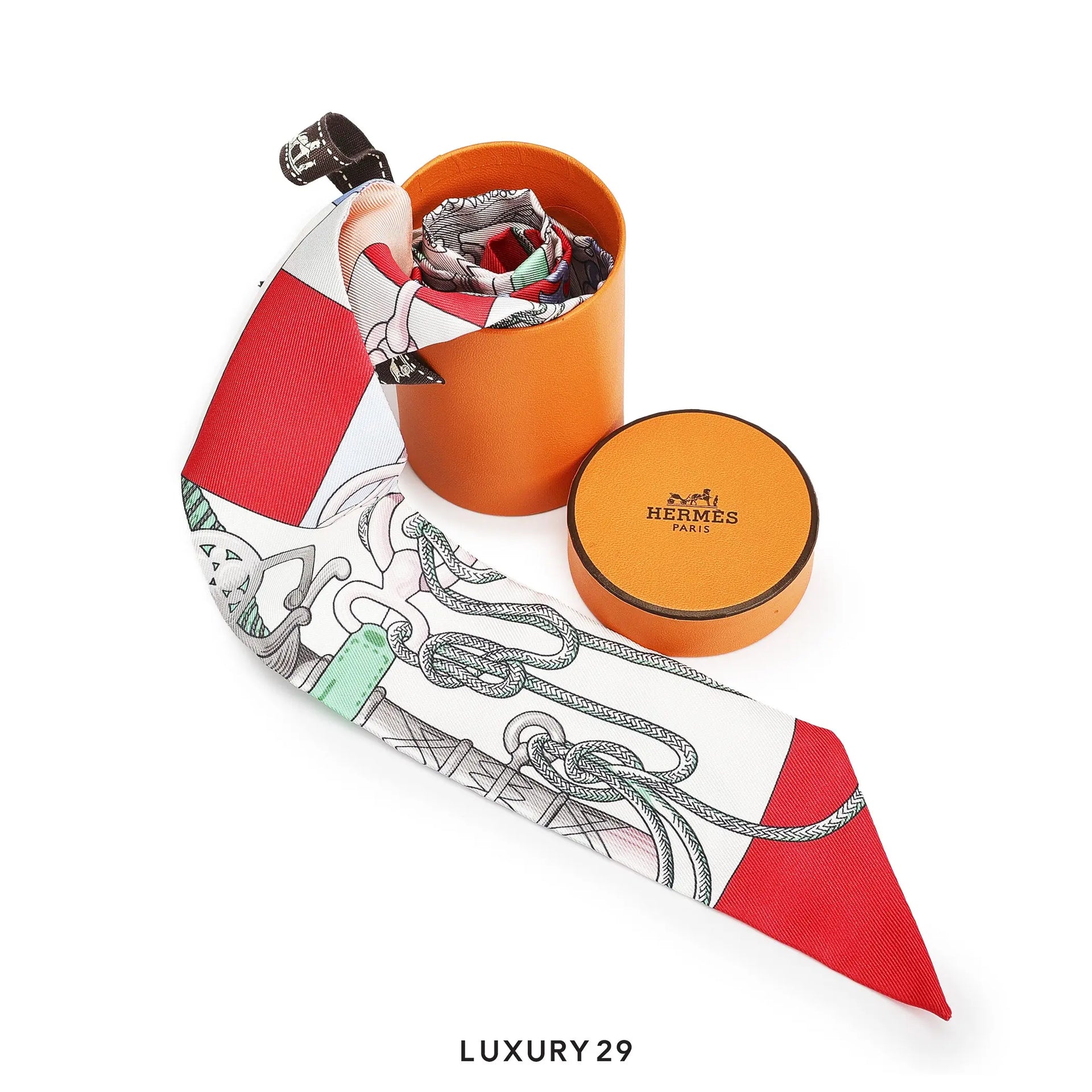 Hermes Cliquetis twilly Grenadine / Blanc / Vert