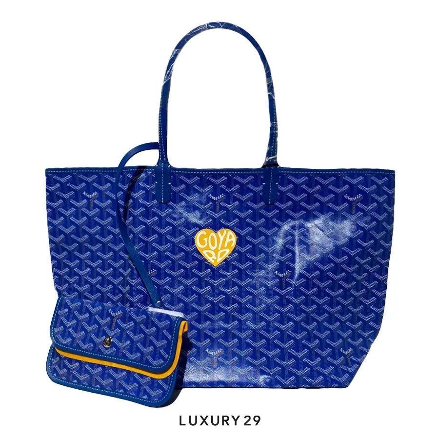 Goyard Saint Louis PM Bag Sky Blue Hand-Painted Heart Yellow