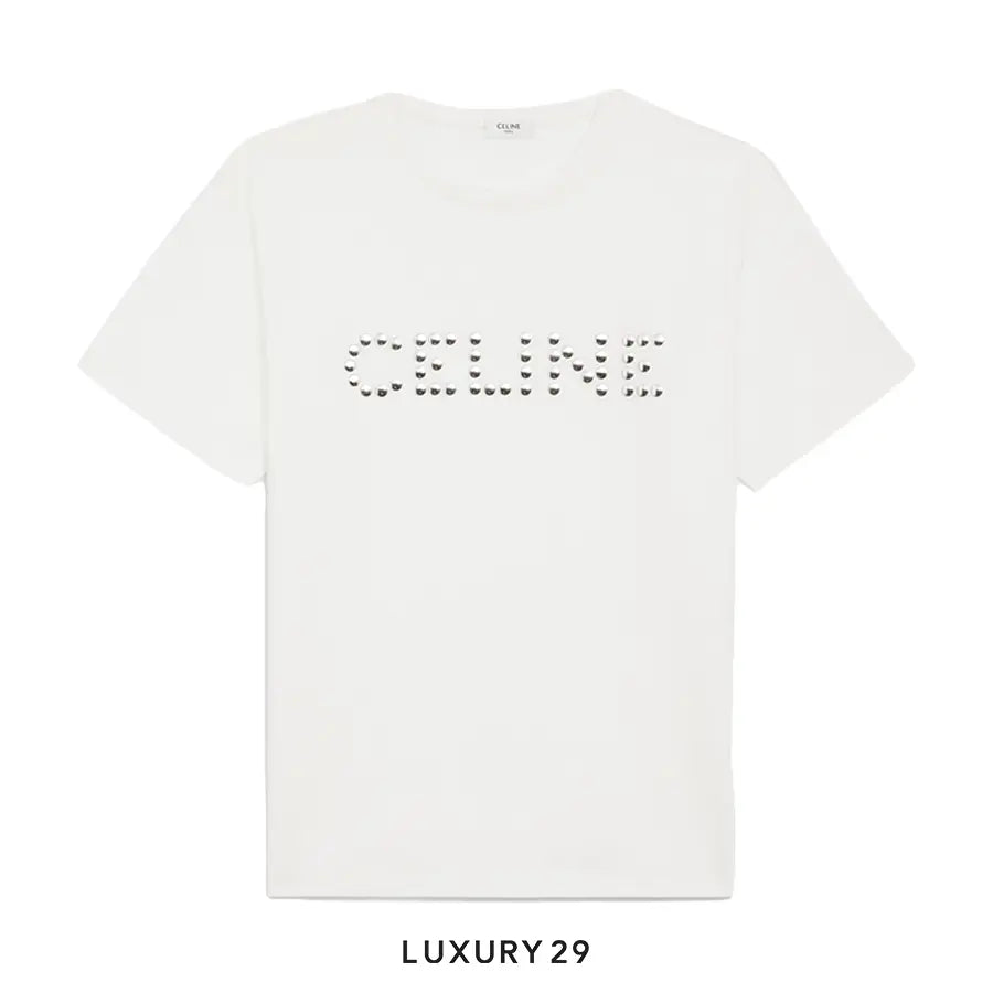 CELINE STUDS LOOSE T-SHIRT IN COTTON JERSEY WHITE/ SILVER