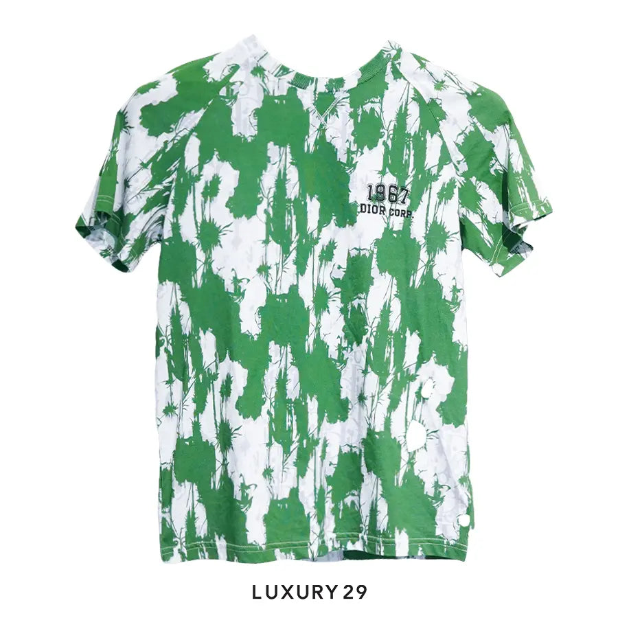 Kid Dior T-shirt Green and White Camouflage Printed Cotton Jersey