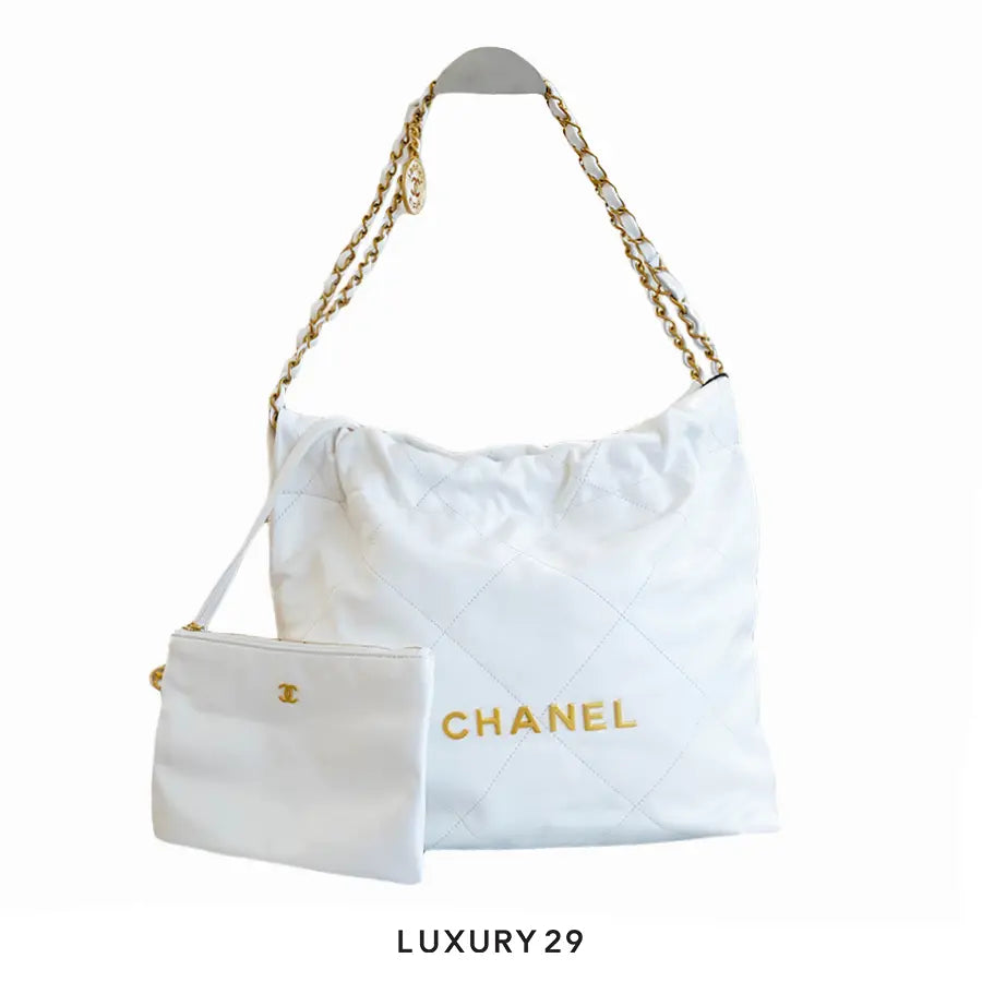 Chanel 22 Mini Handbag Shiny Calfskin & Gold-Tone White