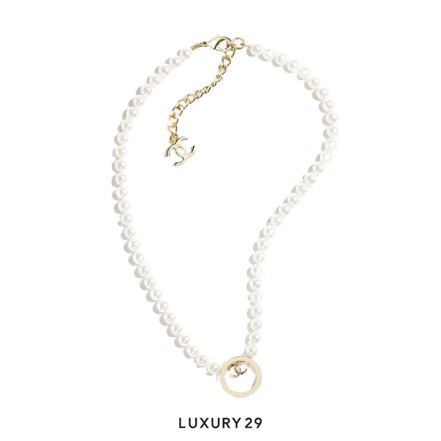 Chanel NECKLACE Metal & Glass Pearls Gold & Pearly White