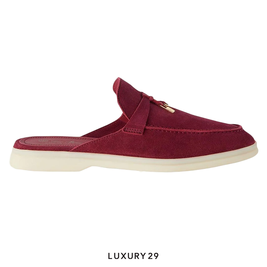 Loro Piana Babouche Charms Walk Loafers Suede Goatskin Bright Amaranth