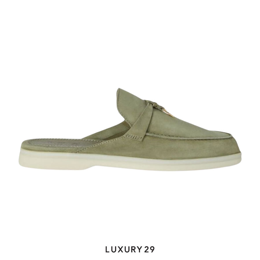 Loro Piana Babouche Charms Walk Loafers Suede Goatskin Verde Harrod's