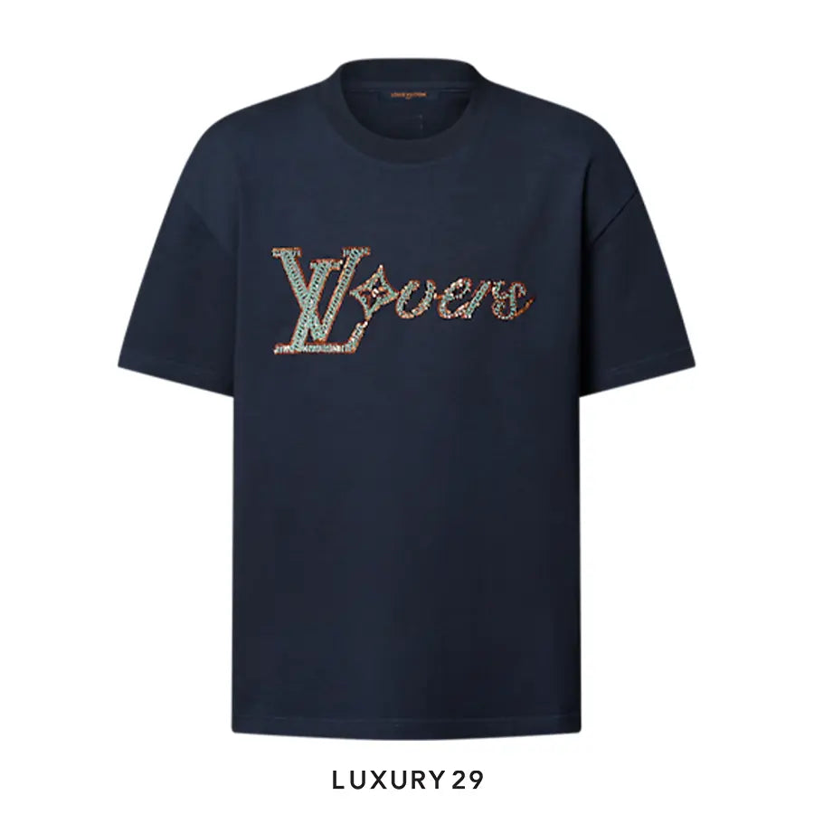 Louis Vuitton LV Embroidered Short-Sleeved T-Shirt Navy Blue