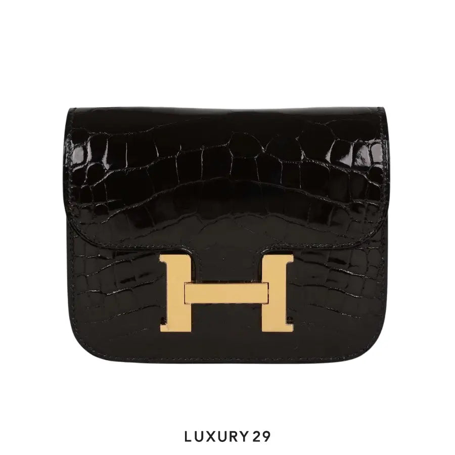 Hermes Constance Slim Wallet Shiny Black Alligator Gold Hardware / B Stamp (2023)