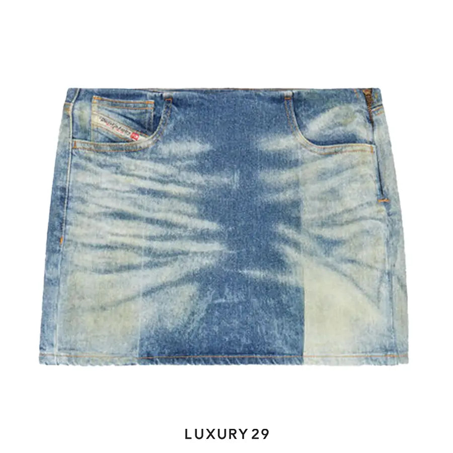 Diesel Denim Miniskirt with Solarised Folds Blue