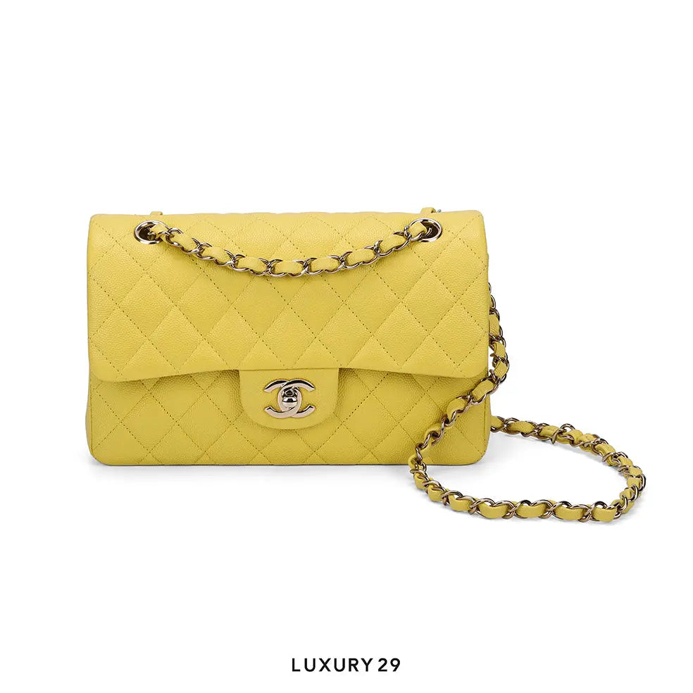Chanel Small Classic Double Flap Bag Yellow Caviar Light Gold Hardware