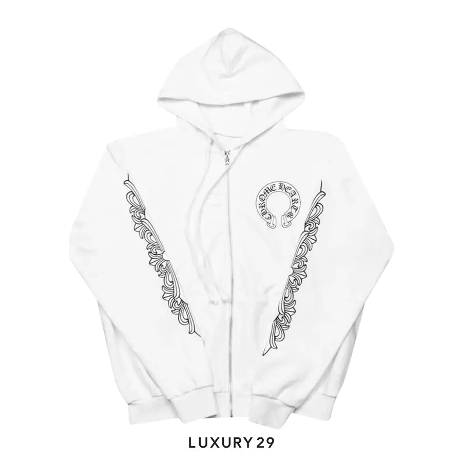 Chrome Hearts Plus Cross All Over Print Zip Up Hoodie White