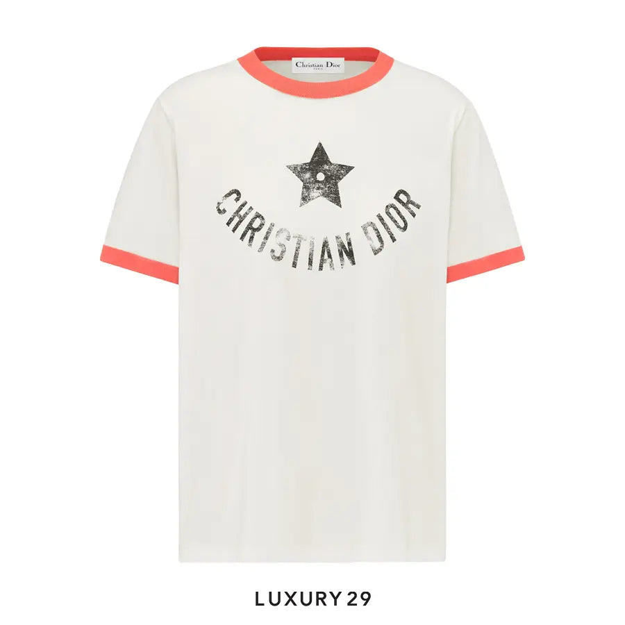 Dior Dioriviera T-Shirt Ecru and Coral Cotton Jersey