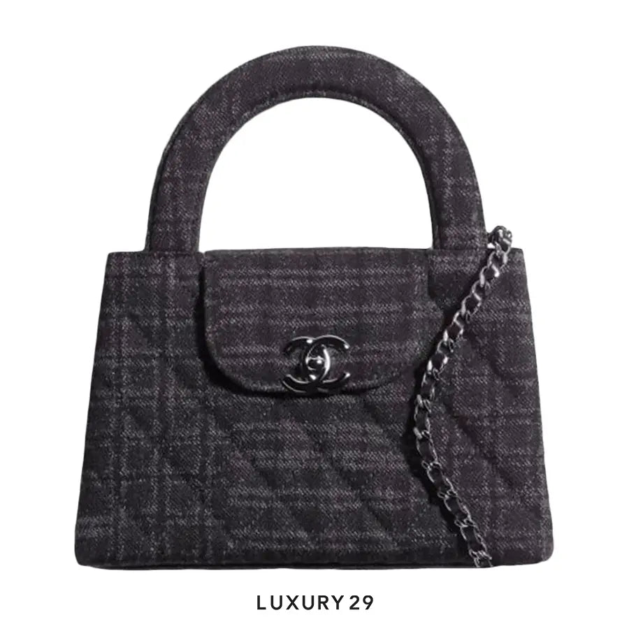 Chanel Mini Shopping Bag Printed Denim & Ruthenium-Finish Metal Black & Gray