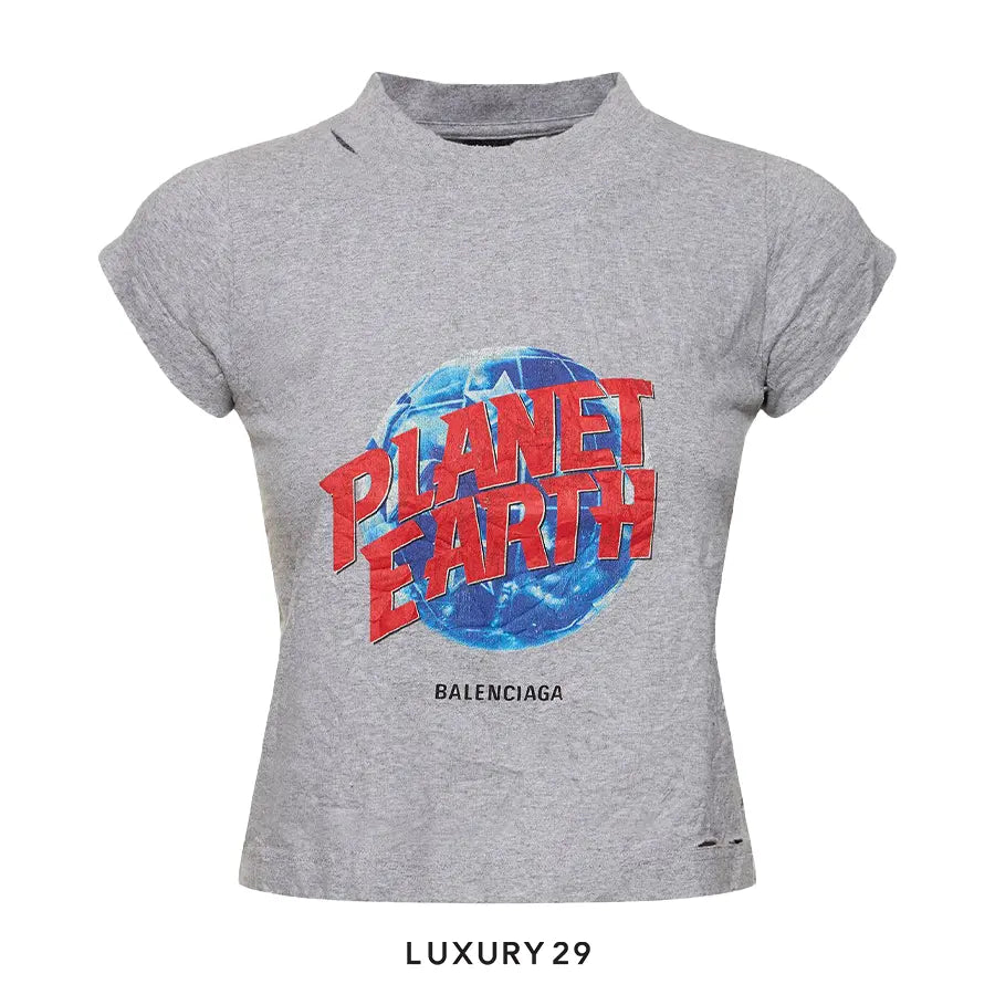 Balenciaga Women's Planet Earth Shrunk T-Shirt in Grey