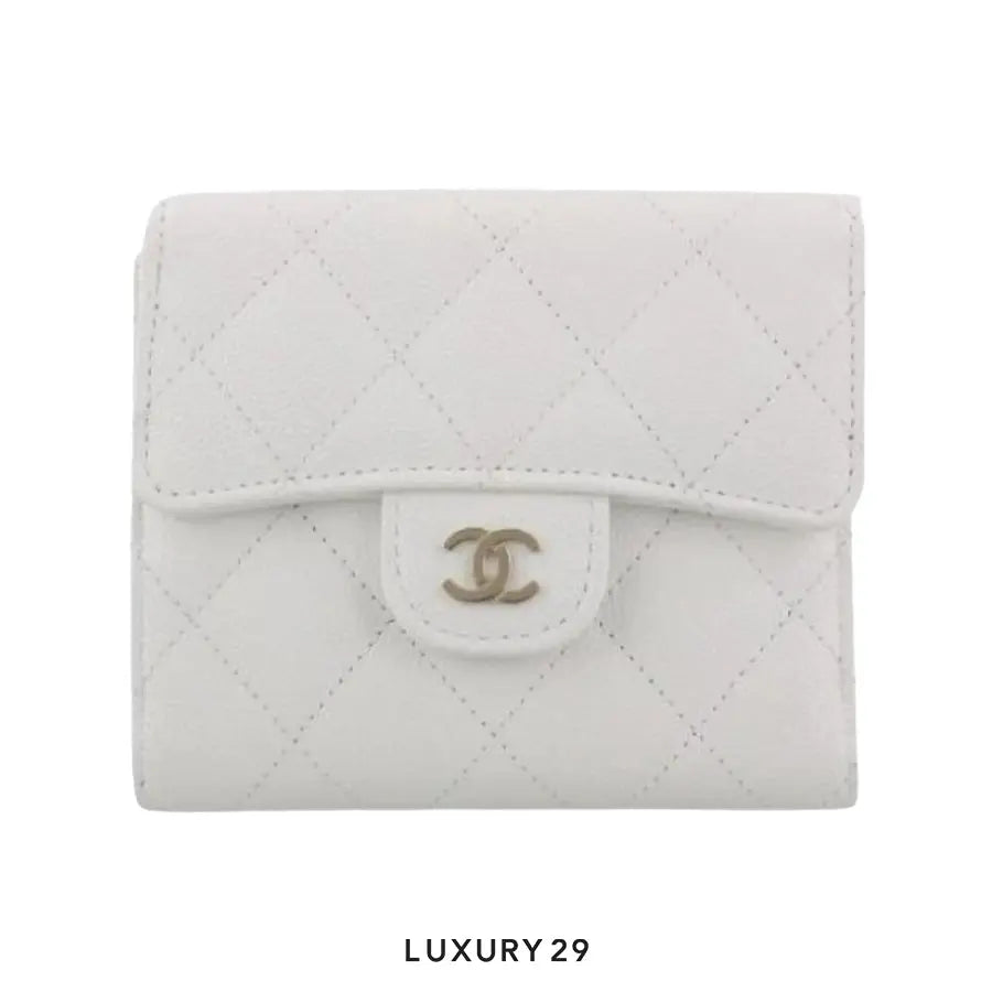 Chanel Classic Small Flap Wallet In Grained Shiny Calfskin With Gold White Hardware