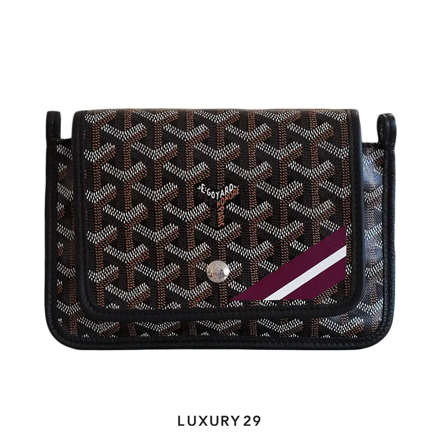 Goyard Plumet Pocket Wallet Black Hand-Painted Stripes 3 Burgundy White Burgundy