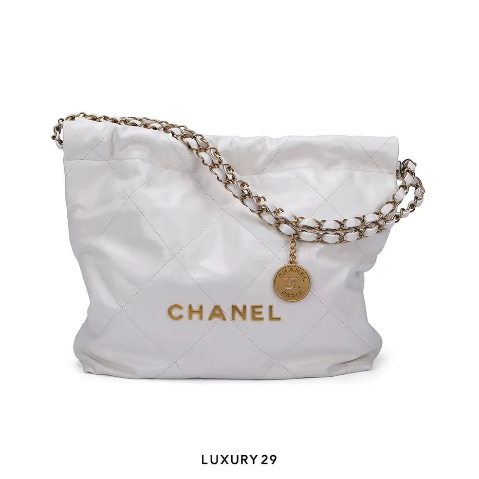 Chanel 22 Small Handbag Shiny Calfskin & Gold-Tone White