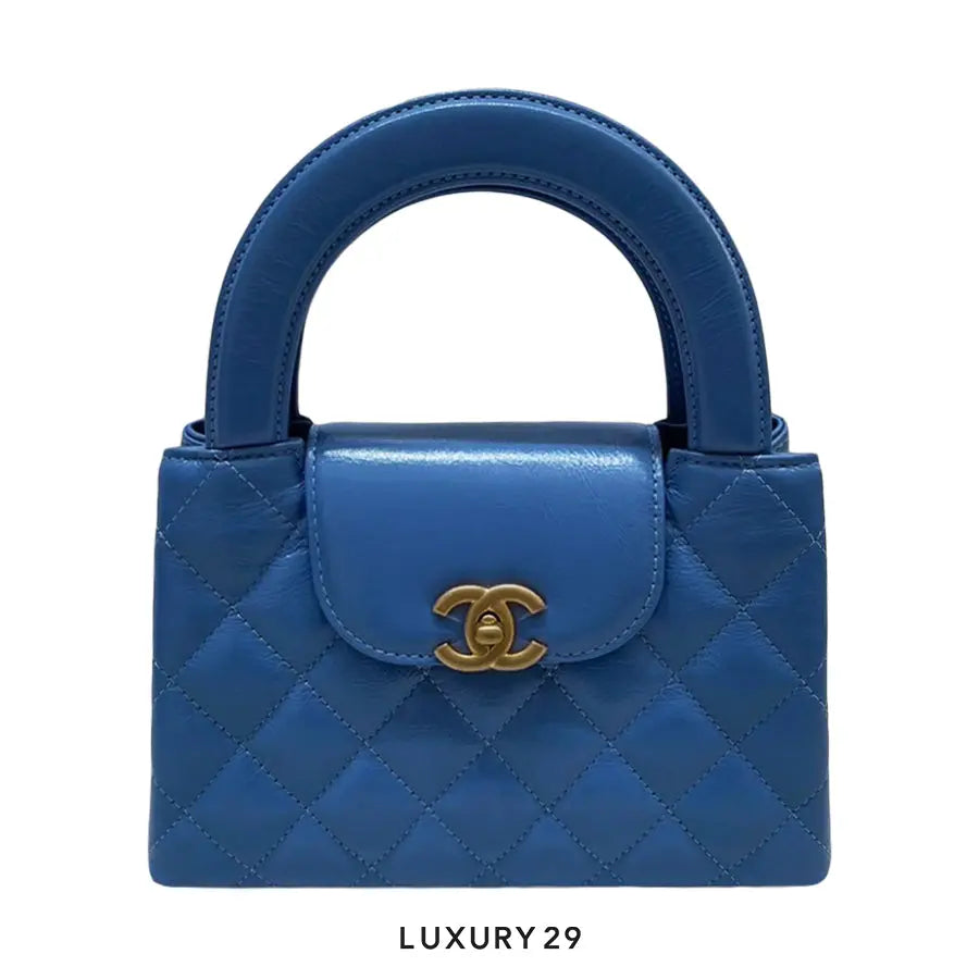 Chanel Mini Shopping Bag In Shiny Aged Calfskin With Gold-Tone Blue