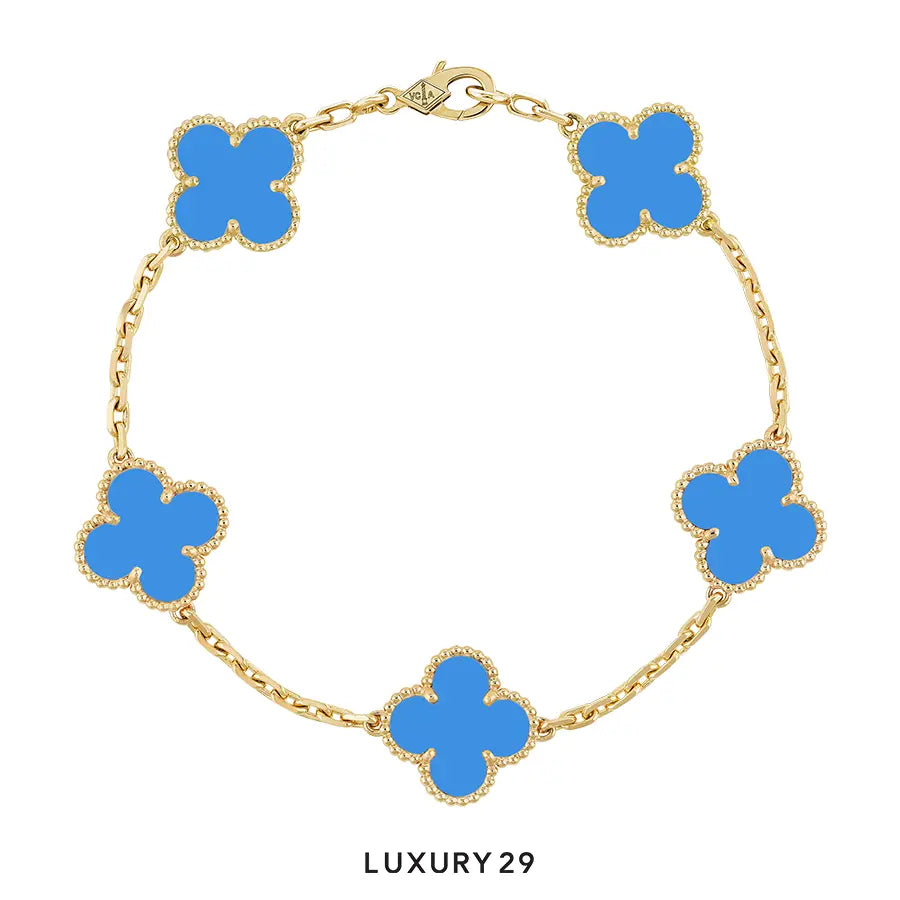 Van Cleef & Arpels Vintage Alhambra Bracelet, 5 motifs 18K yellow gold, Agate VAN CLEEF & ARPELS