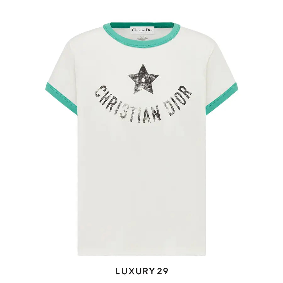 Dior Dioriviera Capri T-Shirt Ecru and Aquamarina Cotton Jersey