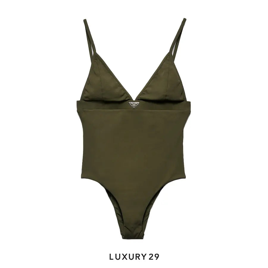 Prada Ribbed knit one-piece swimsuit Camouflage Green
