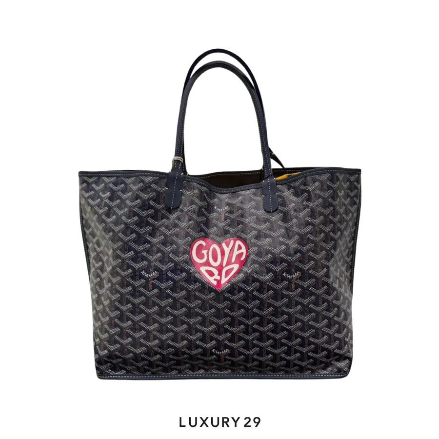 Goyard Anjou PM Bag Navy Blue Hand-Painted Heart Pink